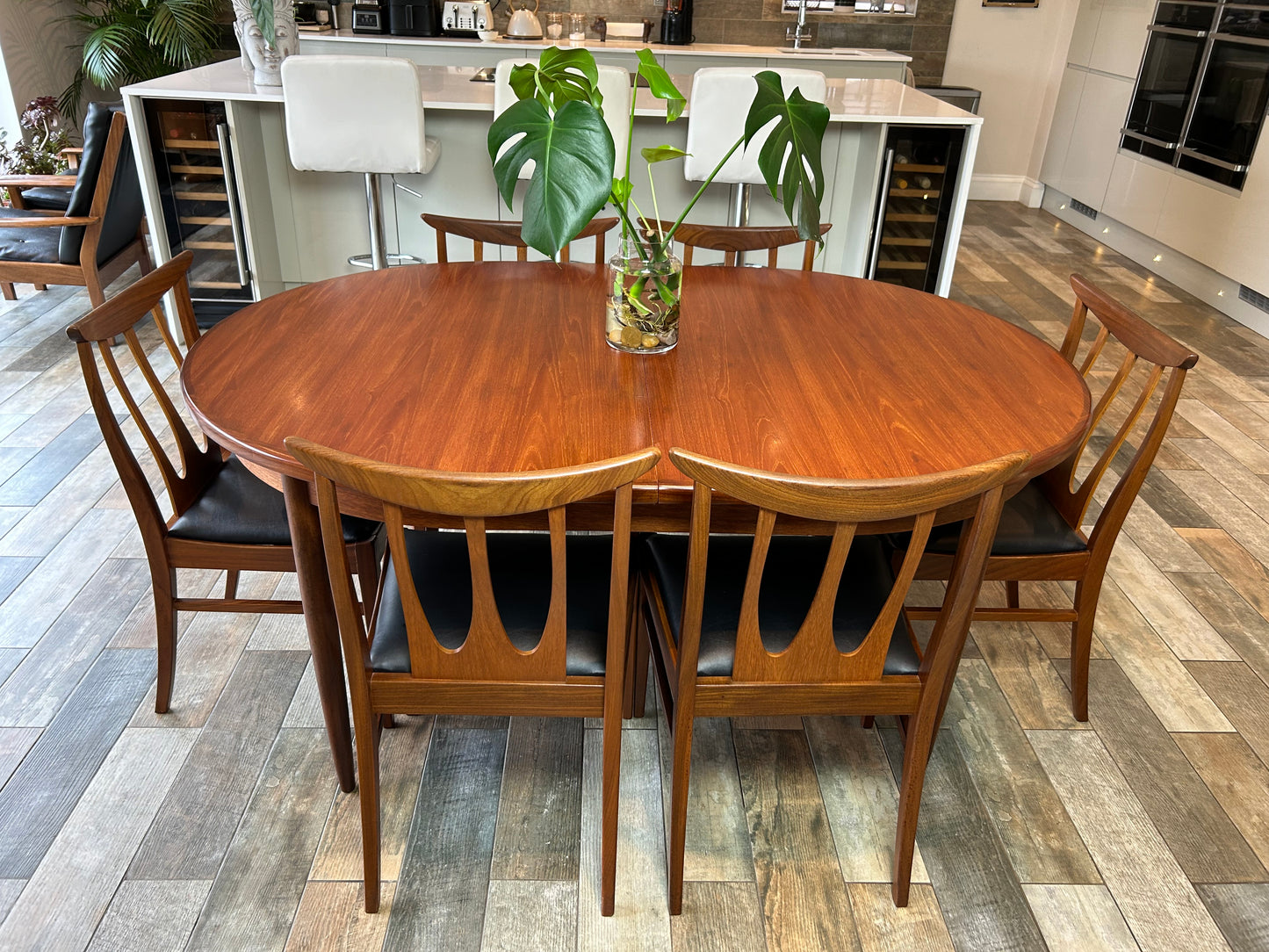 G plan Brasilia Teak MCM Extending dining table and 6 chairs
