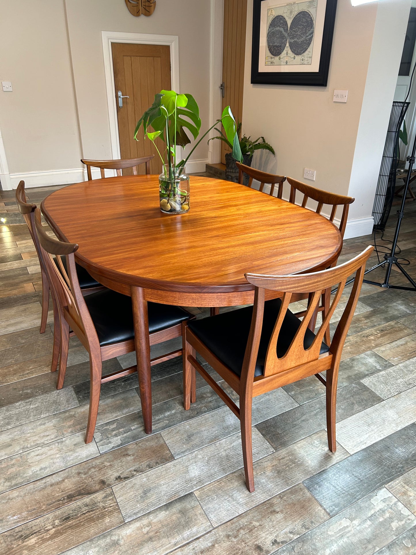 G plan Brasilia Teak MCM Extending dining table and 6 chairs